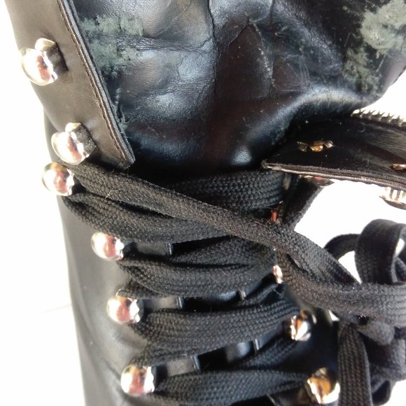 UNIF 7 BLACK LEATHER HELLHOUND PLATFORM BOOTS goth club dance Halloween U.N.I.F. - Picture 12 of 16